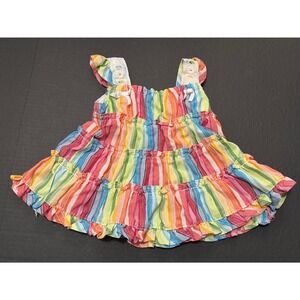 Newborn Baby Girl Rainbow Striped Ruffle Dress 0-3 M Party Vacation Colorful